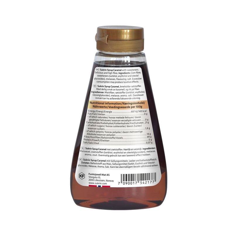 Lågkalori Caramel Syrup SUKRIN baksida flaska