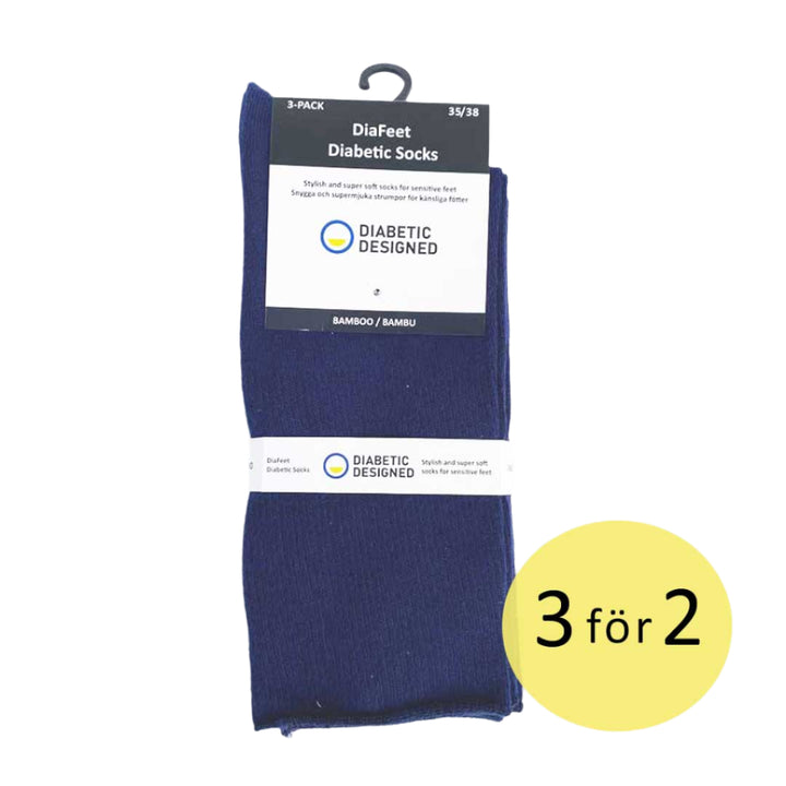 DiaFeet Snygga Diabetesstrumpor i bambu Marin 3-pack