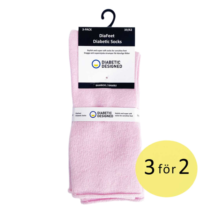 DiaFeet Snygga Diabetesstrumpor i bambu Rosa 3-pack