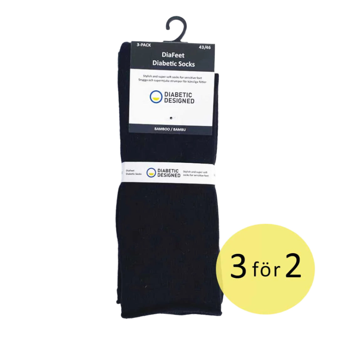 DiaFeet Snygga Diabetesstrumpor i bambu Svart 3-pack