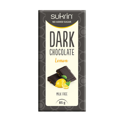 Sockerfri mörk choklad SUKRIN hallon förpackning framsida
