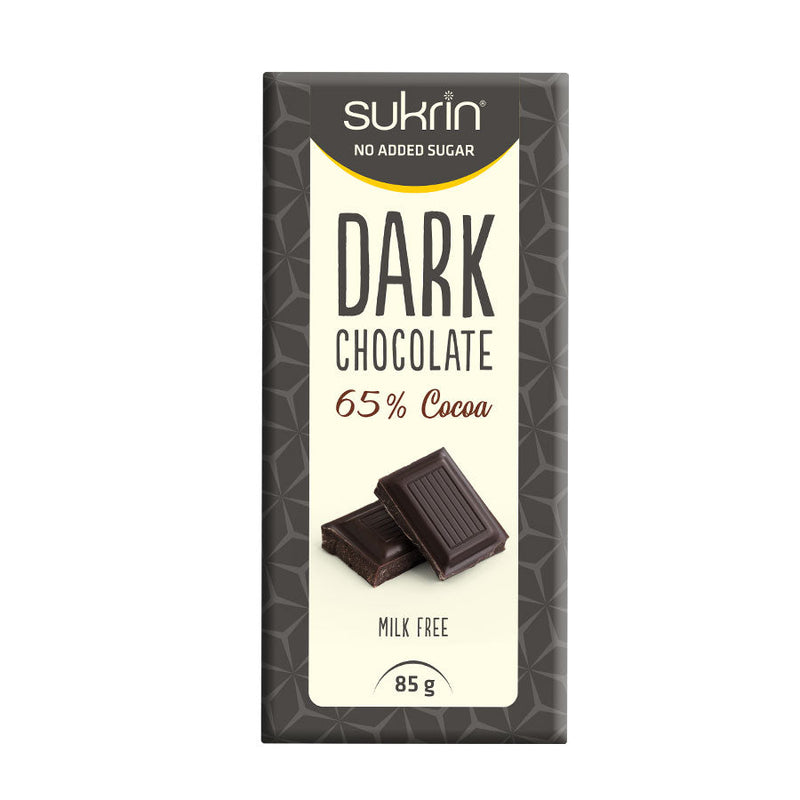 Sockerfri mörk choklad SUKRIN 65% kakao framsida