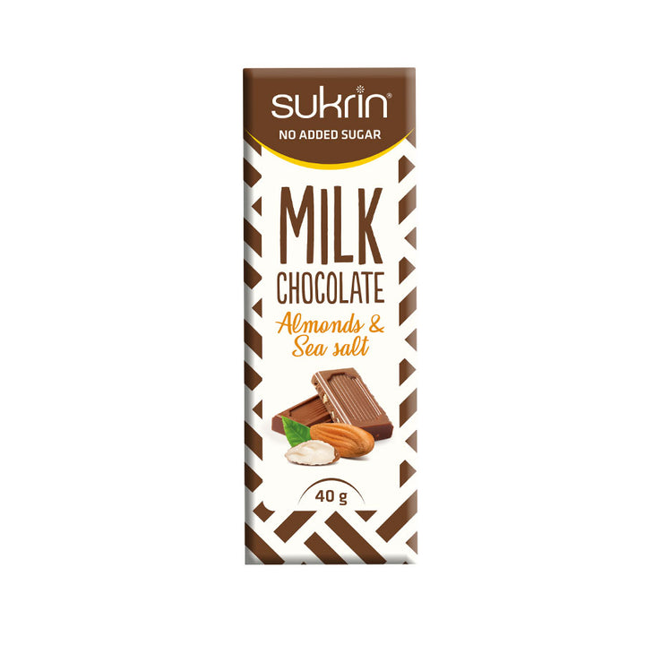 Sockerfri mjölkchoklad med mandel och havssalt sukrin