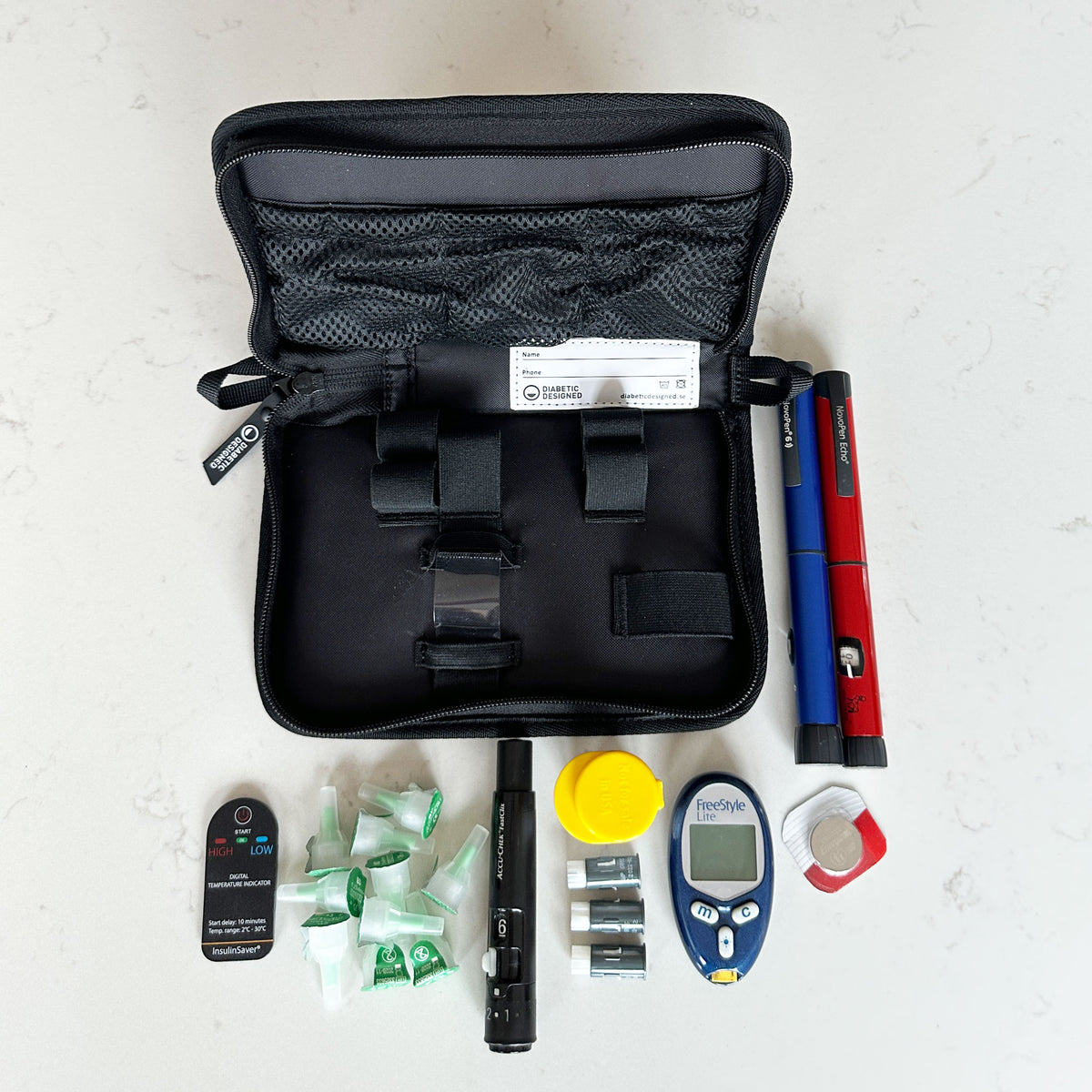 Diabetesväska för pennor Svart Diabetic Designed fylla med diabeteshjälpmedel