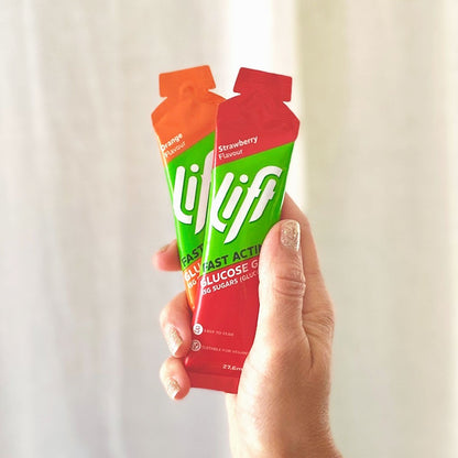 LIFT GlucoGel Jordgubb Apelsin hålla i handen