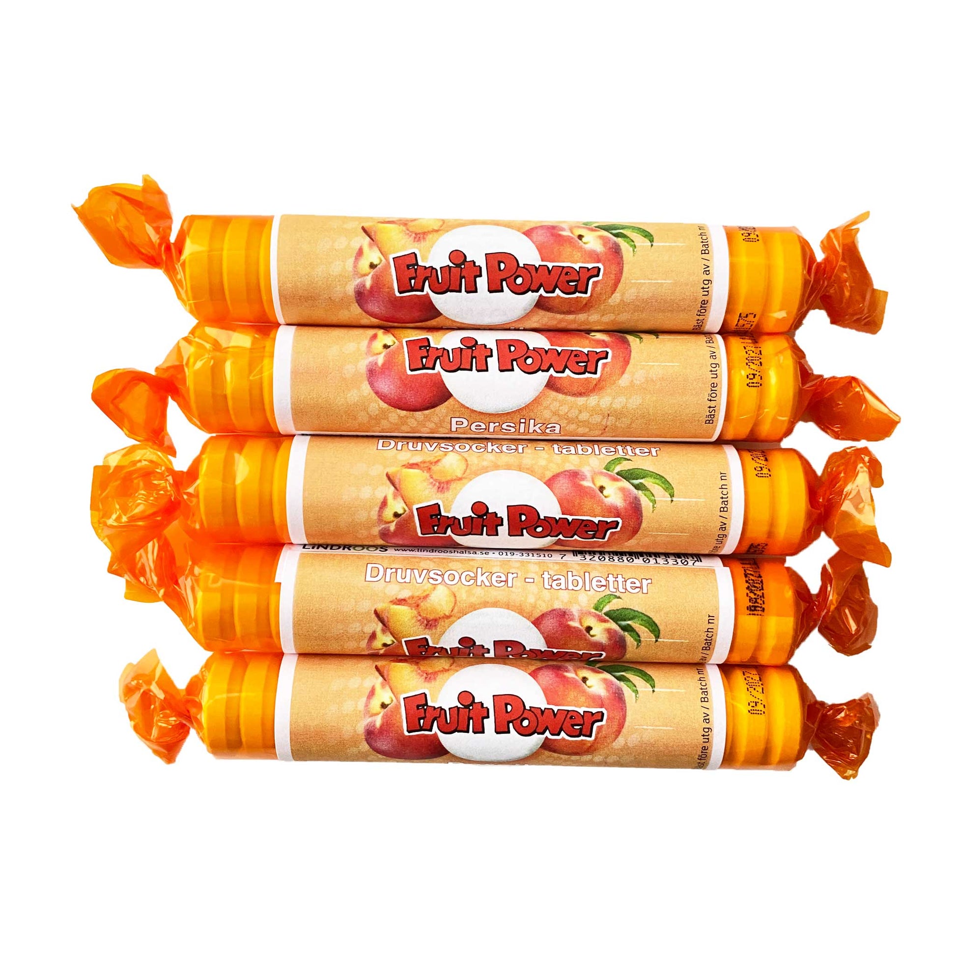 TILLFÄLLIGT BESÖK - Druvsocker FruitPower Persika 5-pack