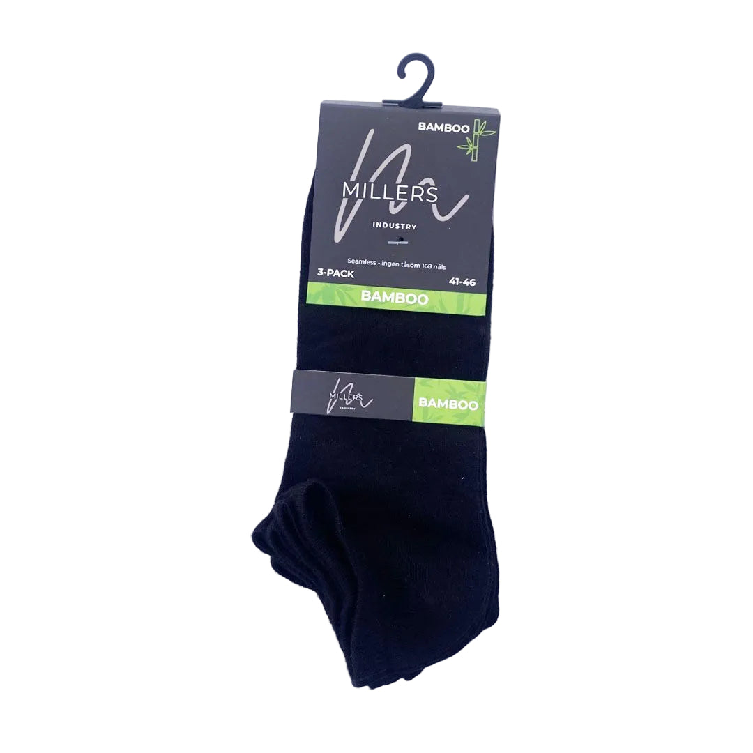 Sneakers diabetesstrumpa i bambu svart 3-pack 41 - 46
