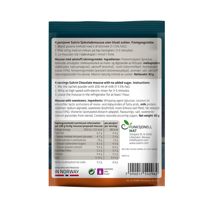 Sockerfri Chokladmousse SUKRIN hasselnöt innehåll