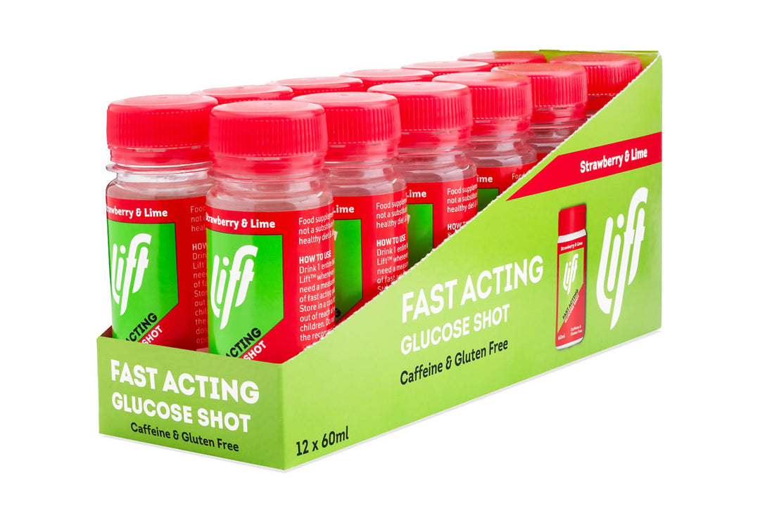 TILLFÄLLIGT BESÖK - Druvsocker LIFT GlucoShot Jordgubb-Lime 12-pack