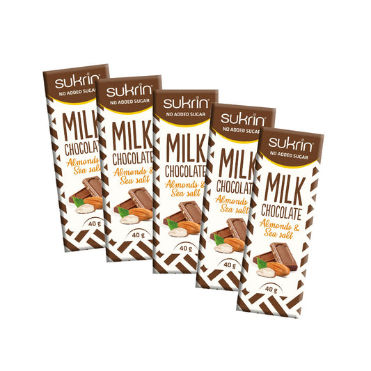 Sockerfri Mjölkchoklad SUKRIN mandel och havssalt 5-pack