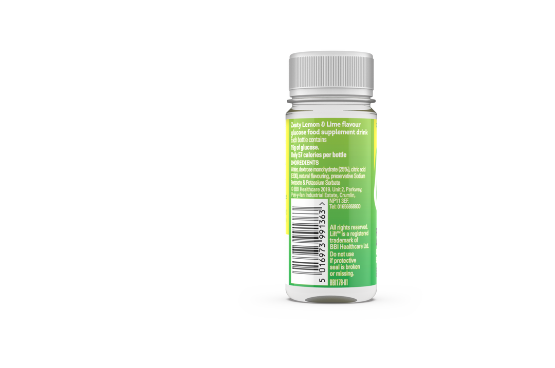 Druvsocker LIFT GlucoShot Citron-Lime Baksida text