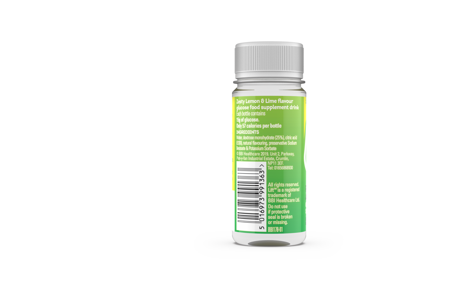 Druvsocker LIFT GlucoShot Citron-Lime Baksida text