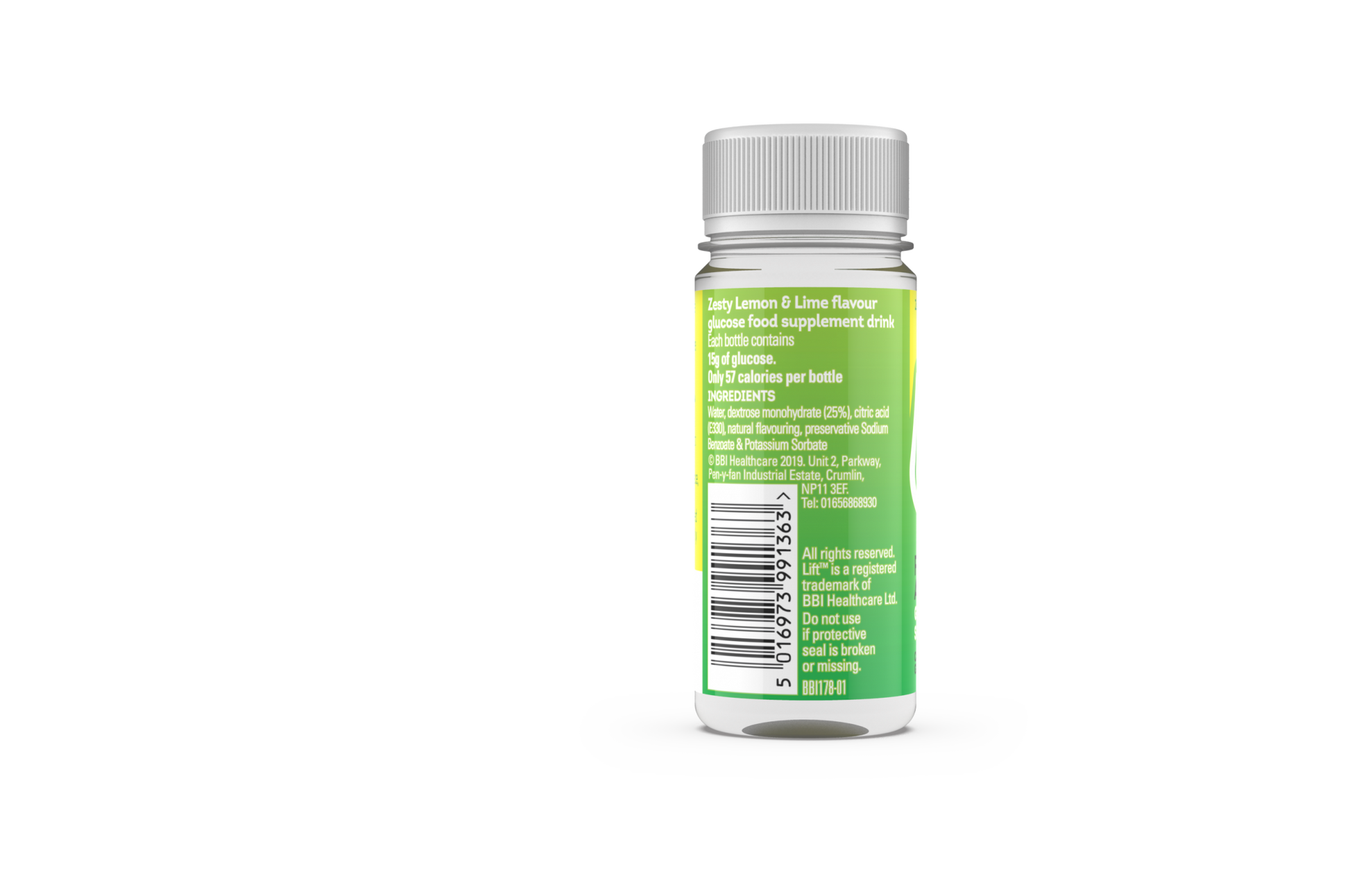 Druvsocker LIFT GlucoShot Citron-Lime Baksida text