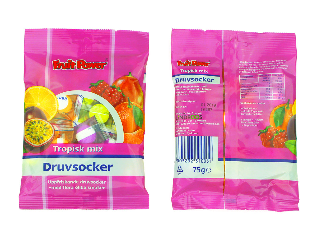 Fruitpower Druvsocker Tropisk mix förpackning